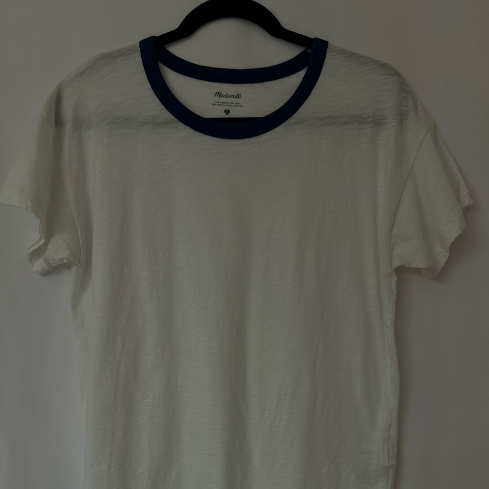 ⸻

Madewell White & Royal Blue Trim Tee – Relaxed Fit – Size M